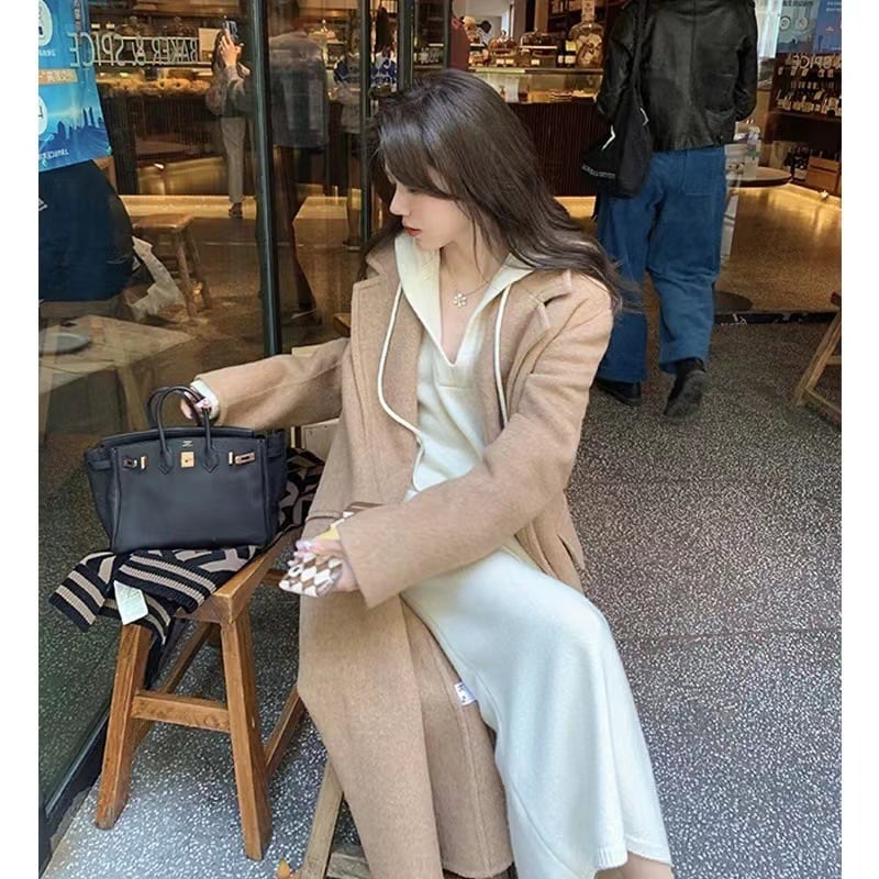 【set】フード付きニットトップス×スカートセット　N-1262