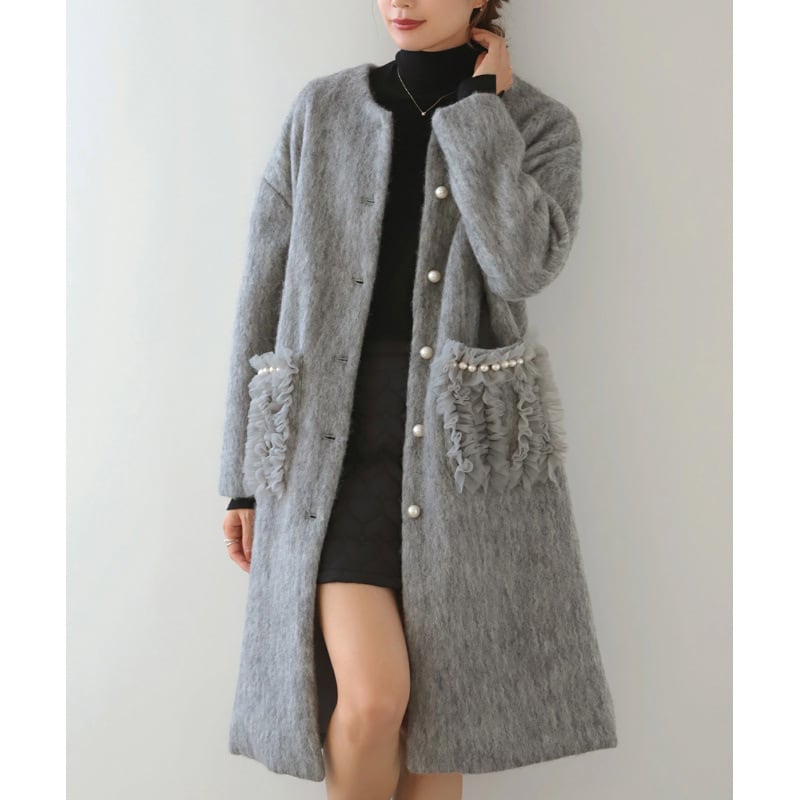 【outer】パールロング丈コート　M27778