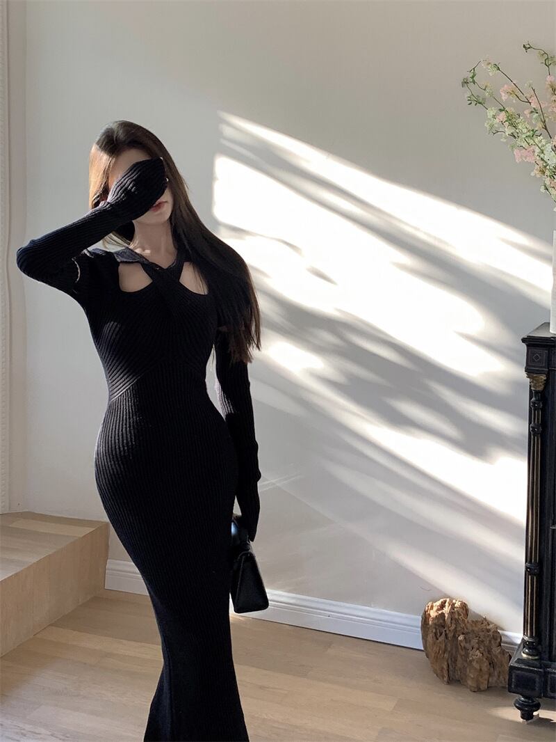 【dress】アームカバー付きニットワンピース　M28247