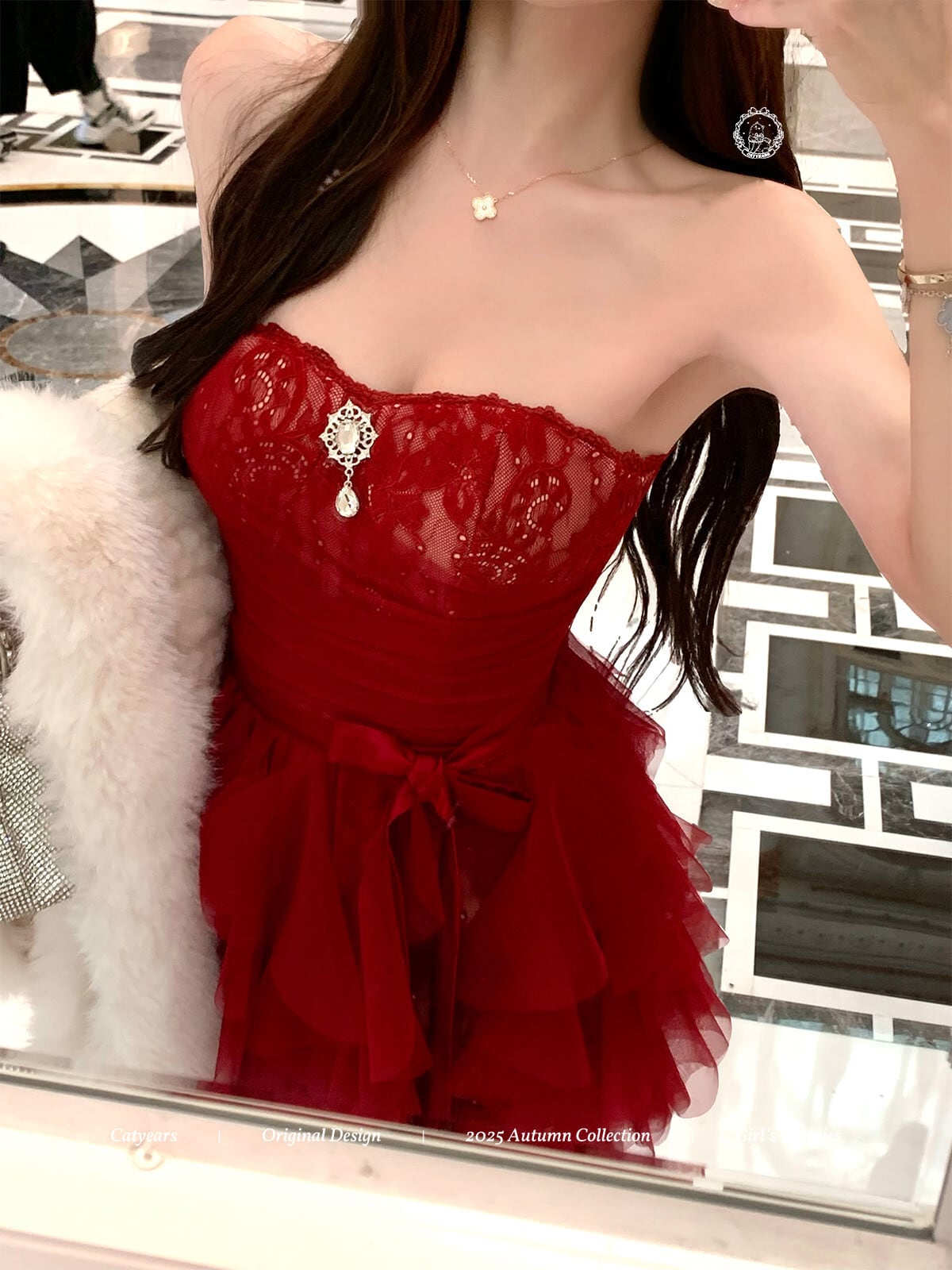 【dress】オフショルレースワンピース×チュールスカートセット　N3506