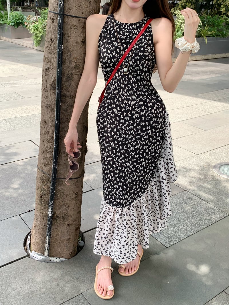 【dress】切り替え花柄ワンピース　M24343