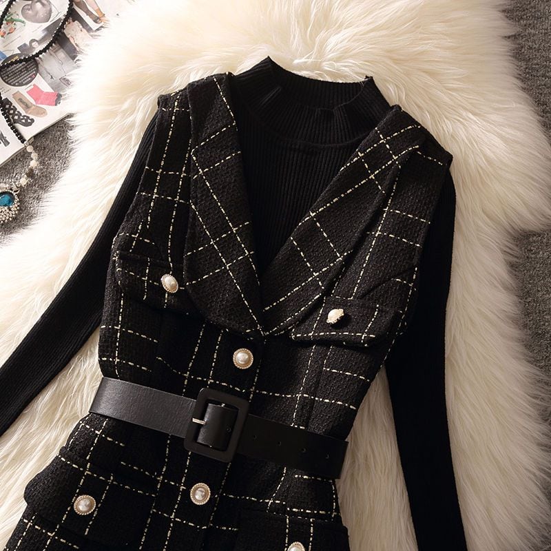 【set】ニットトップス×ベストワンピースセット Q8362