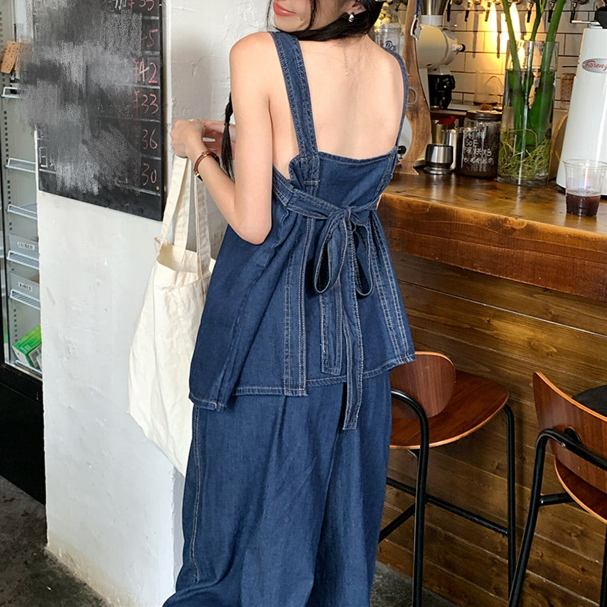 【set】バックリボンデニムトップス×ワイドパンツセット    N2682