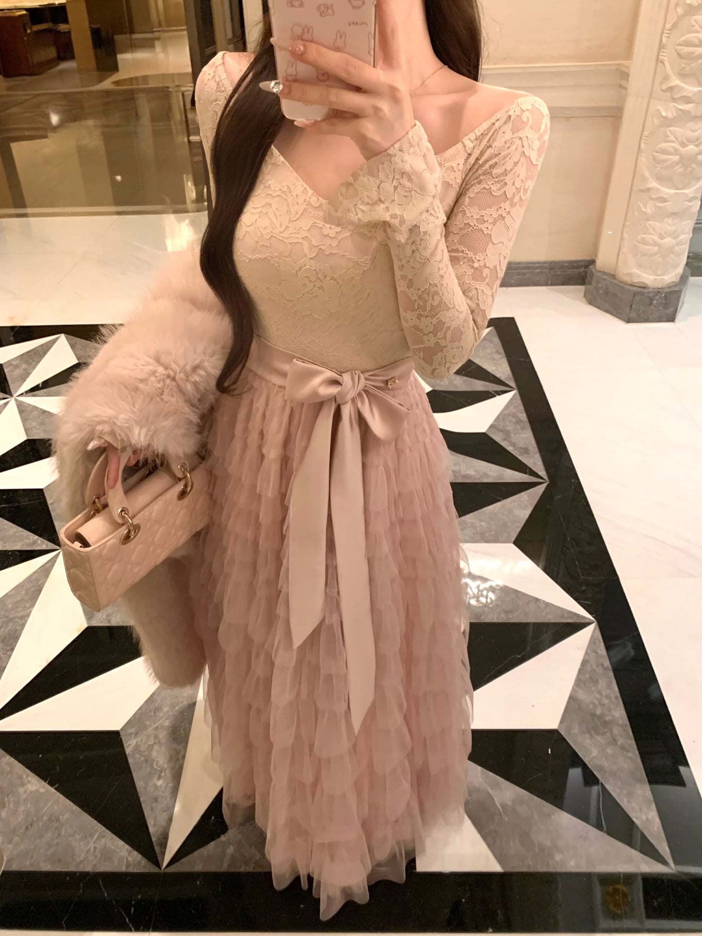 【dress】レースドッキングティアードワンピース　N3475