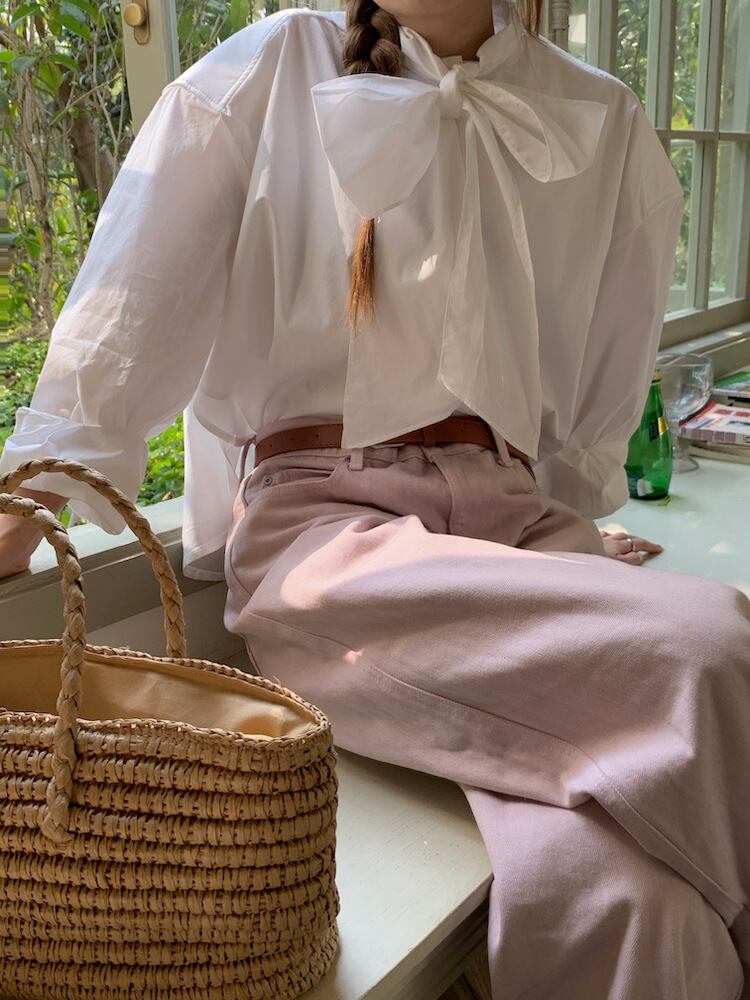 【tops】リボン付きシャツブラウス　M29818