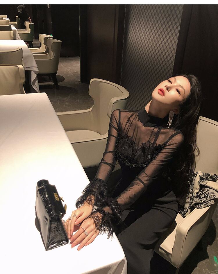【dress】レースドッキングチュールワンピース　M28342