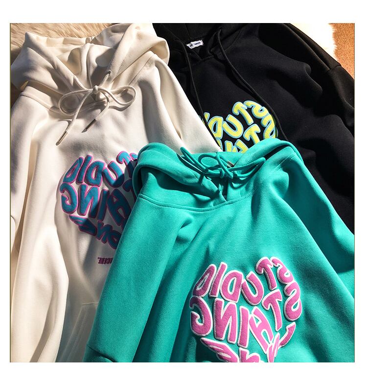 【tops】韓国ファッションINS風フード付き長袖英字柄配色ゆったり着回しF0805