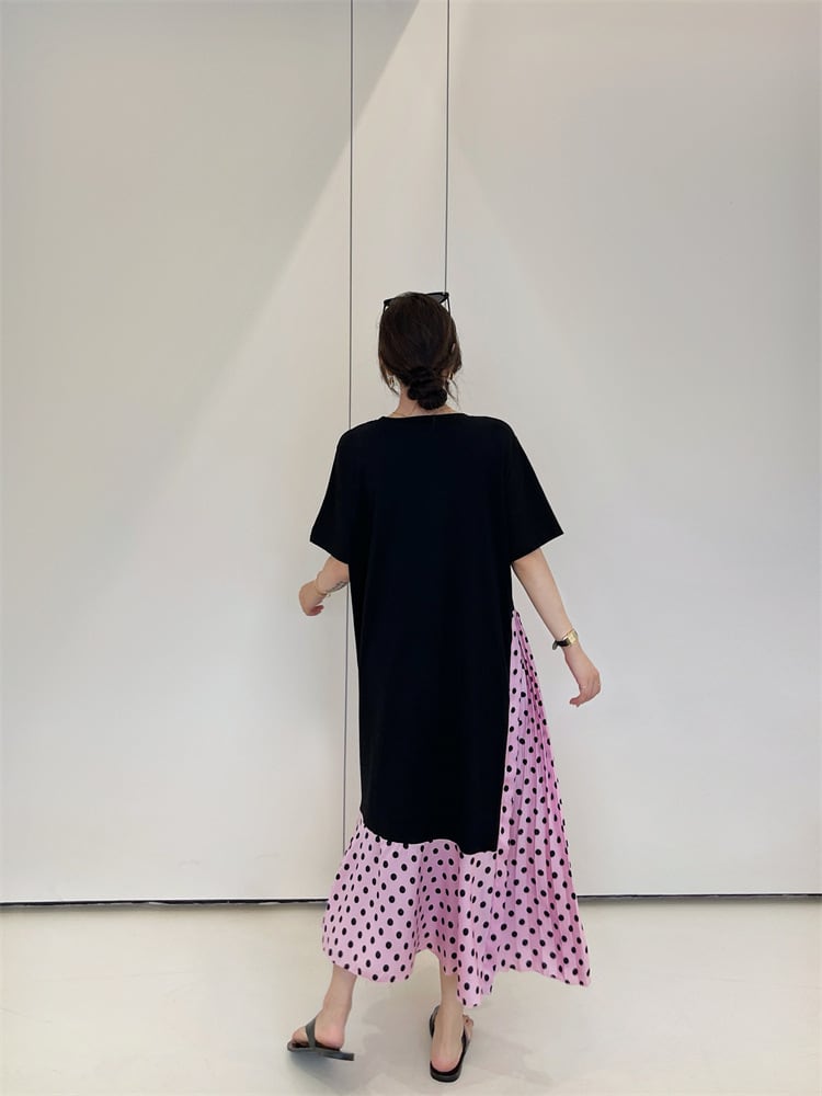 【dress】ドット柄切り替えワンピース　M25160
