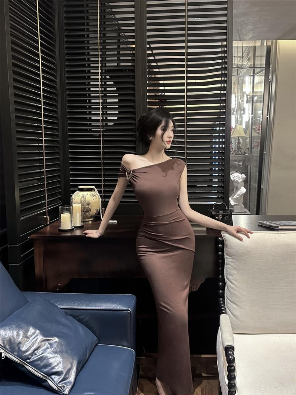 【dress】ワンショルダータイトワンピース Q8083