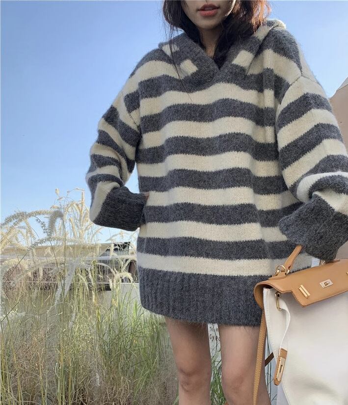 【tops】ボーダー柄ニットセーター　M19091
