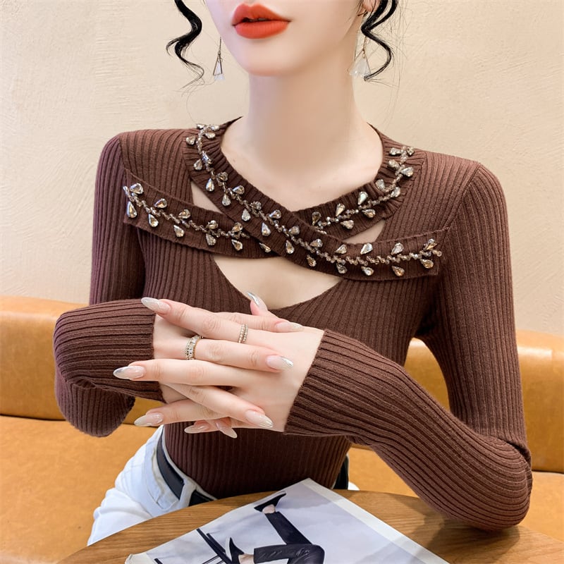 【tops】ビジューニットトップス　M28266