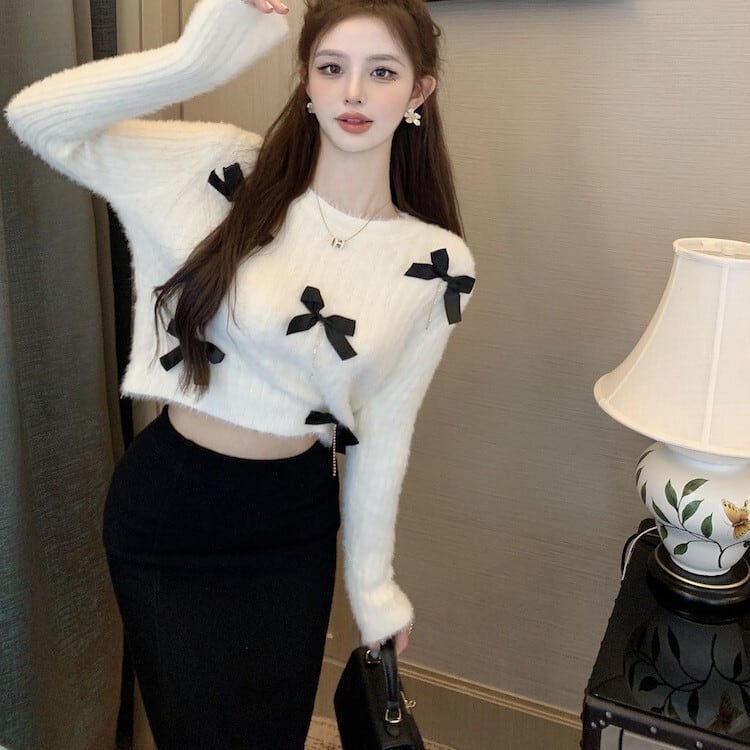 【tops】リボン付きニットセーター　M28248