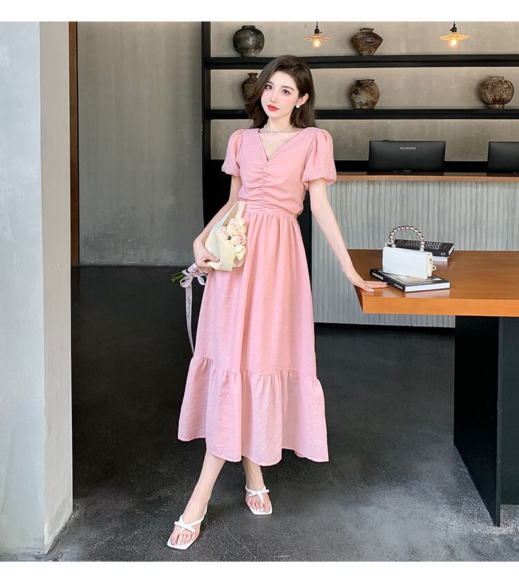 【dress】Vネックギャザーワンピース G20667