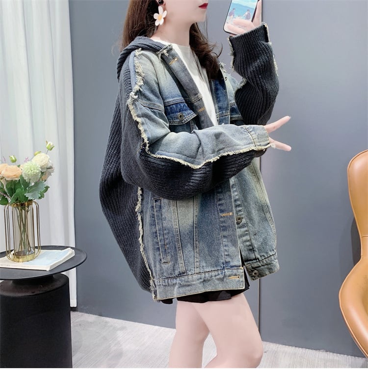 【outer】デニム切り替えニットカーデ　M26957