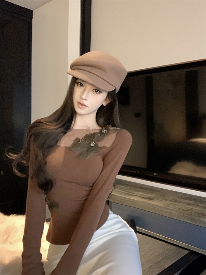 【tops】チュールコンビ立体フラワートップス　M28376