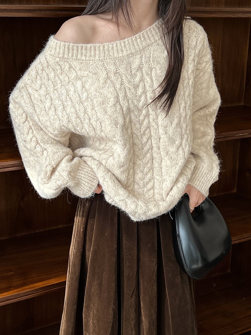 【tops】オフショルダーニットトップス　N2912