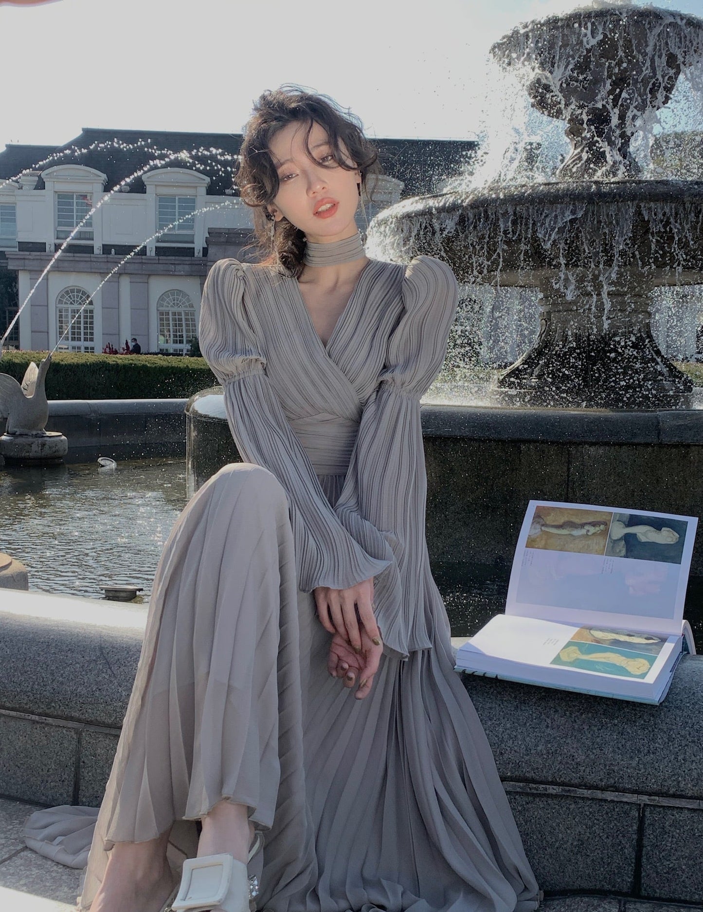 【dress】ベルスリーブプリーツワンピース　N3250