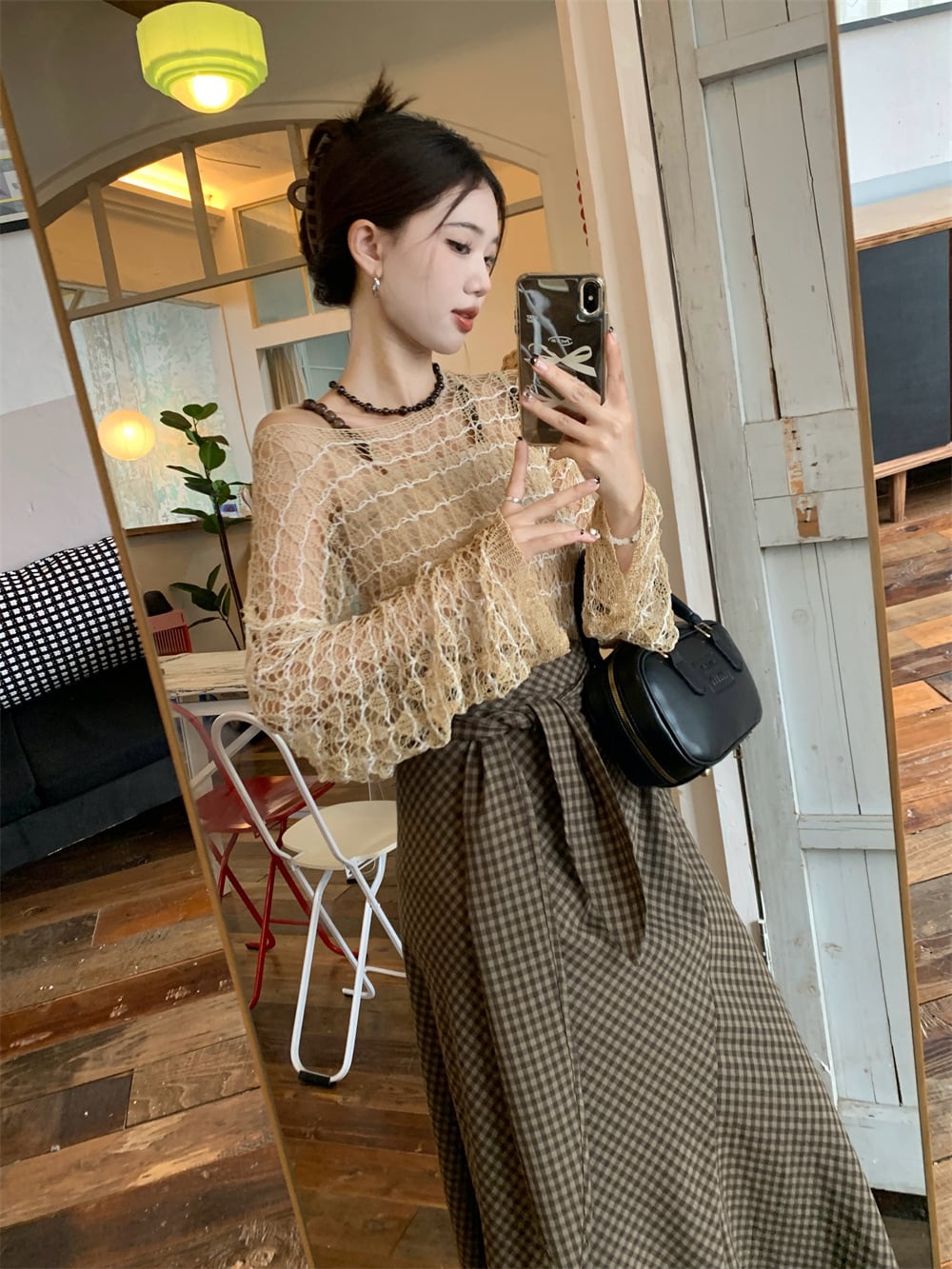 【set】カットワークトップス×キャミソール×スカートセット　M25205