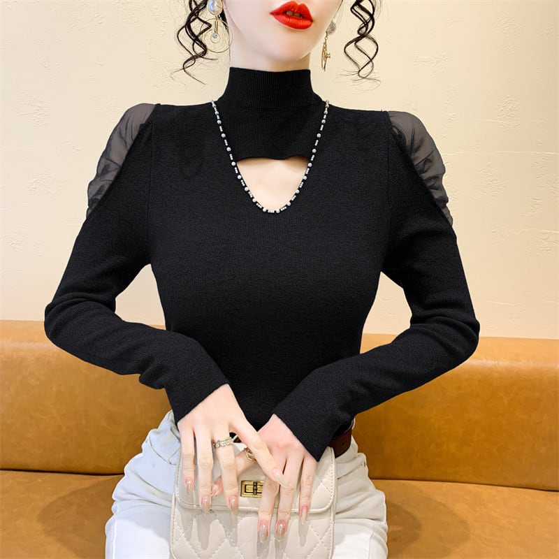 【tops】シースルーショルダーニットトップス　M28082