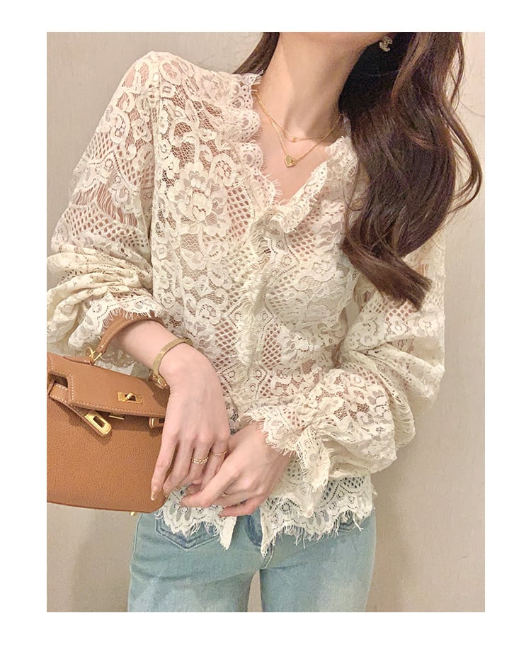 【tops】VネックレースブラウスF7091