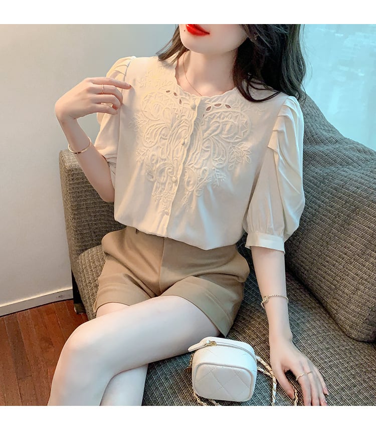 【tops】透かし彫りブラウスF7502