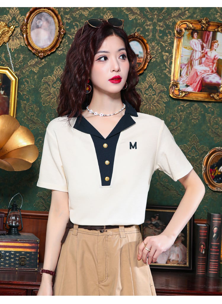 【tops】POLOネックカラーマッチングTシャツG21359