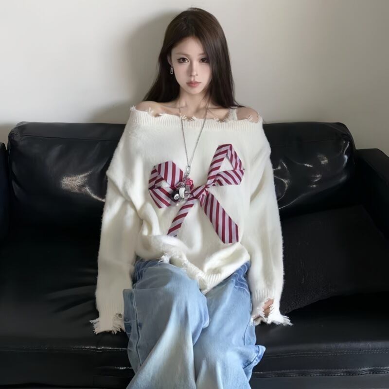 【tops】リボン付きニットセーター　M28970