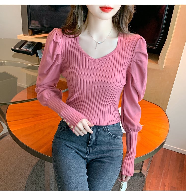 【tops】無地ニットトップス　M26208