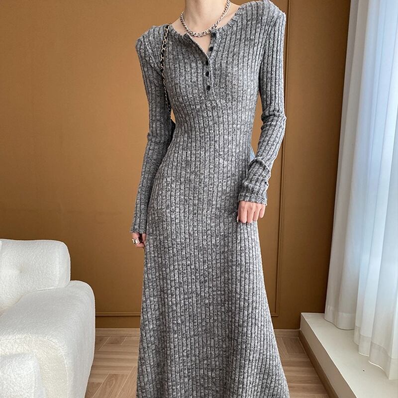 【dress】ロングニットワンピース Q7002