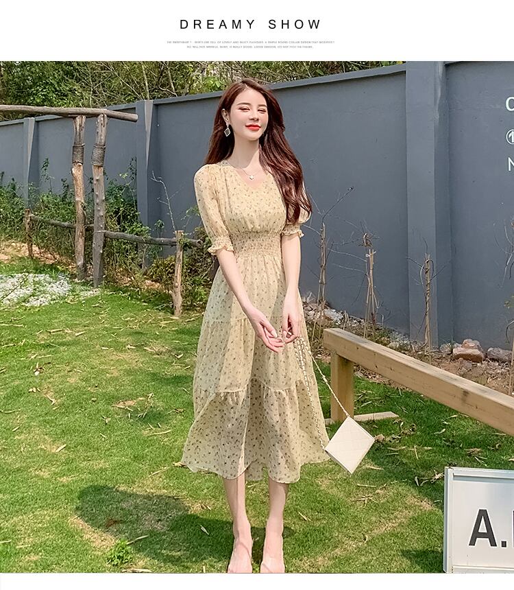 【dress】ファッションend清新！ウィートシフォン森ガール着痩せ花柄ワンピース