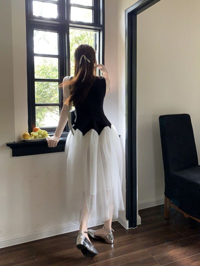 【dress】メッシュ切り替えワンピース G20894