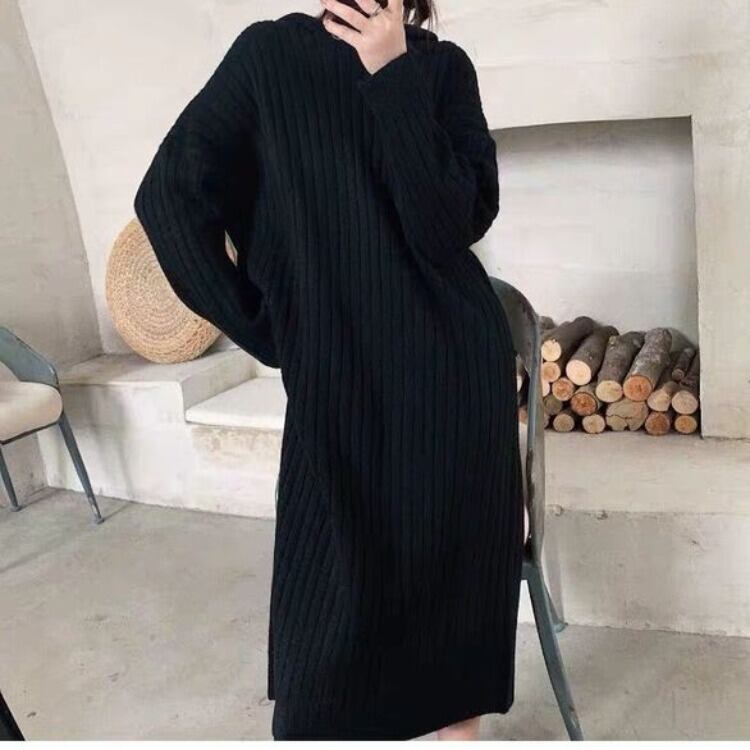 【dress】韓流スタイル好感度UP!気質満点秋冬新作レトロルーズニットワンピース G2346