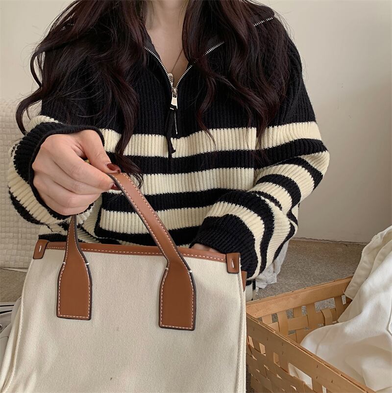 【tops】ボーダー柄ニットセーター　M26978