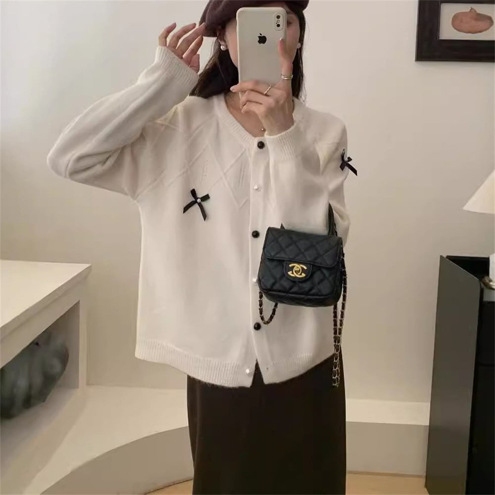 【outer】リボン付きニットカーデ　M25988