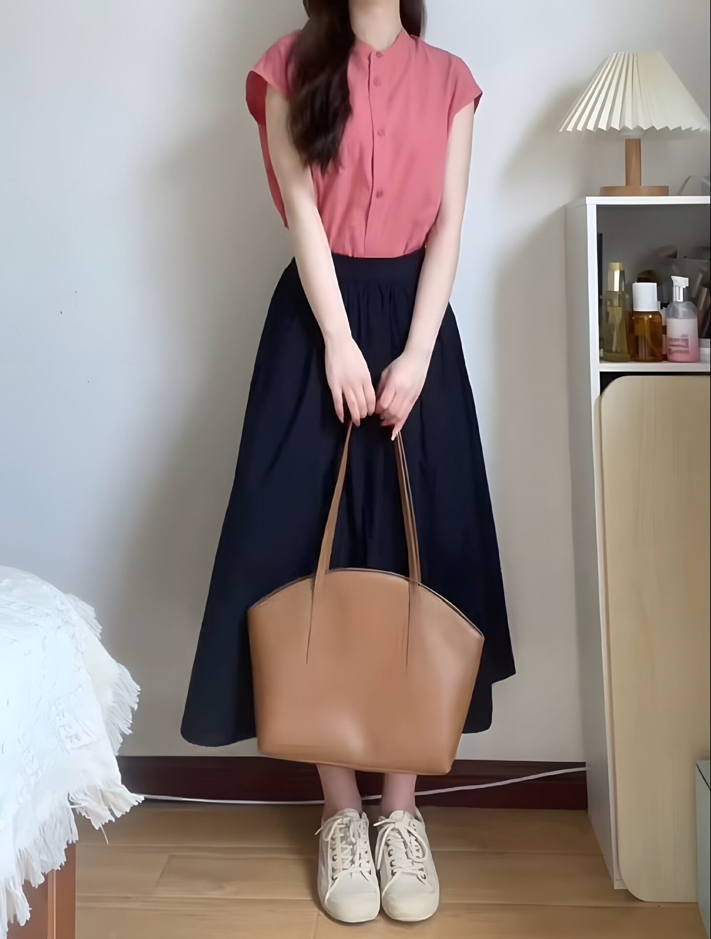 【set】ラウンドネックブラウス+スカート２点セットG21001