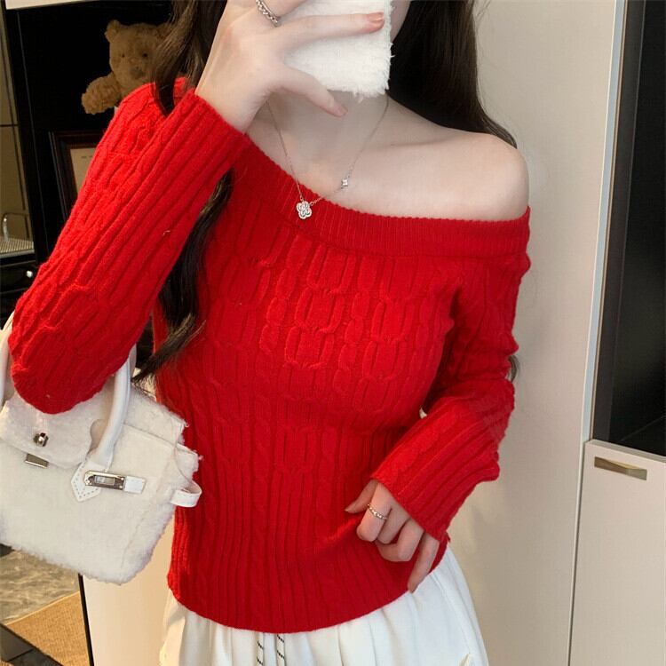【tops】オフショルダーニットトップス　M28411