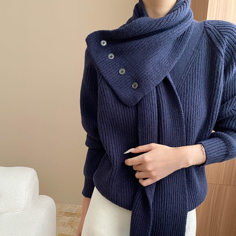 【tops】マフラー付きニットトップス Q7490