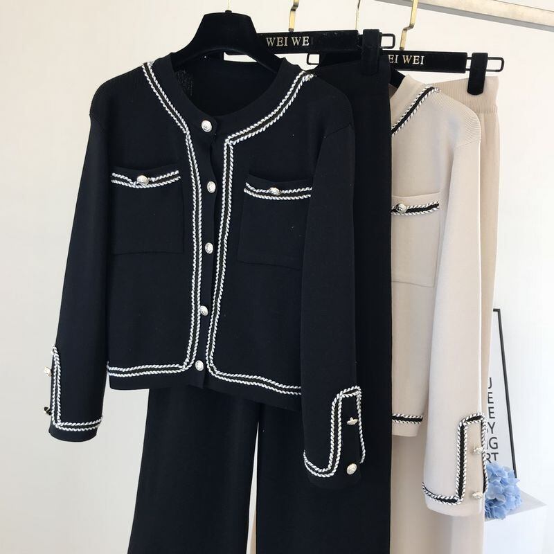 【set】ファッション!気質満点レトロニットカーディガン+ガウチョパンツオシャレ２点セット G3083