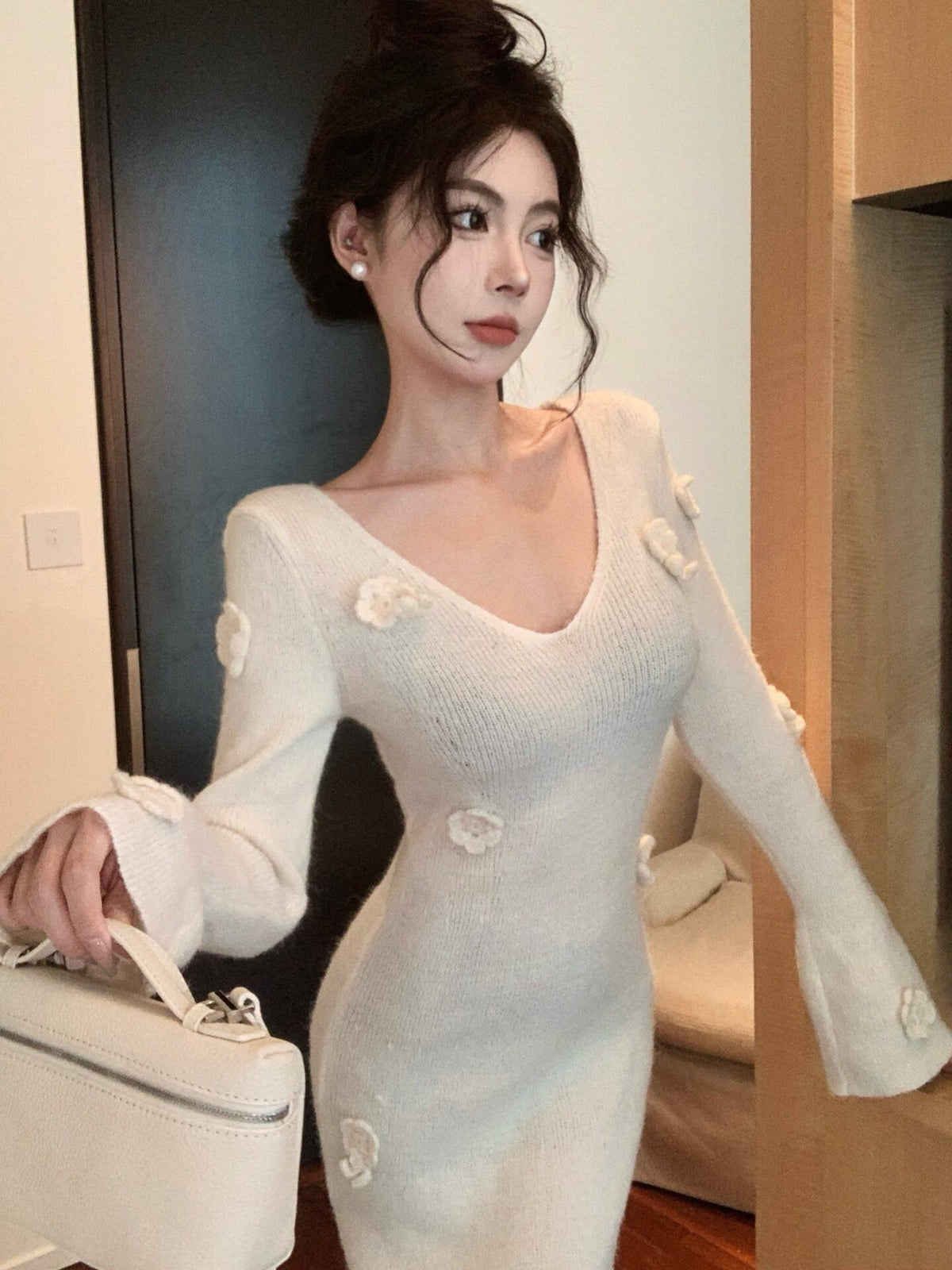 【dress】Vネックニットワンピース　M27999