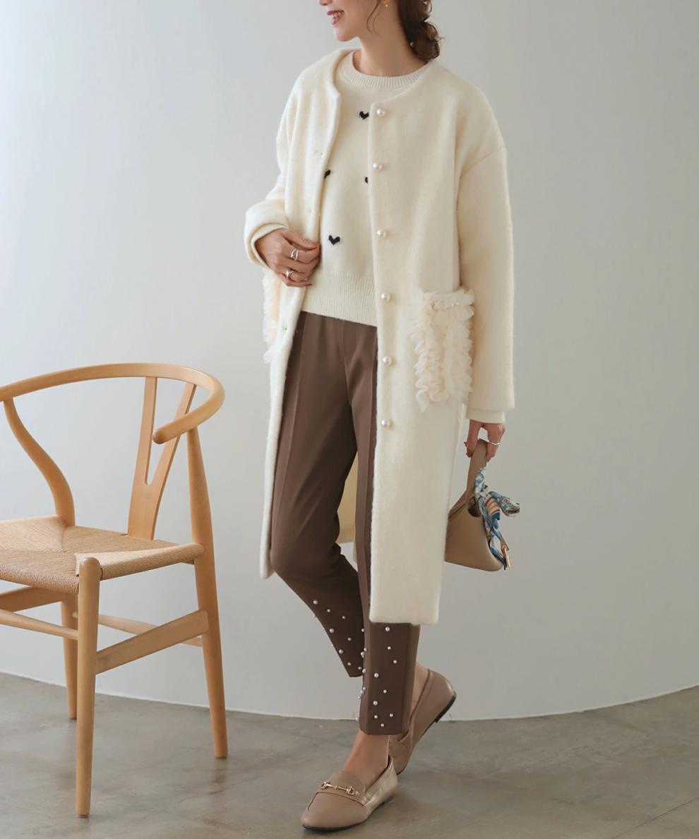 【outer】パールロング丈コート　M27778