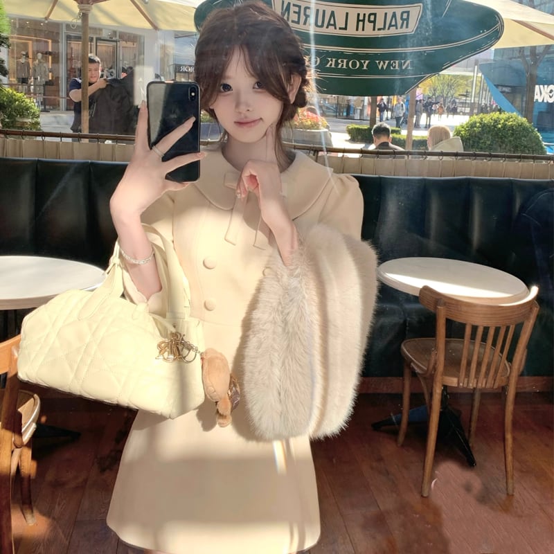 【dress】リボン付きピーターパンカラーワンピース Q7551