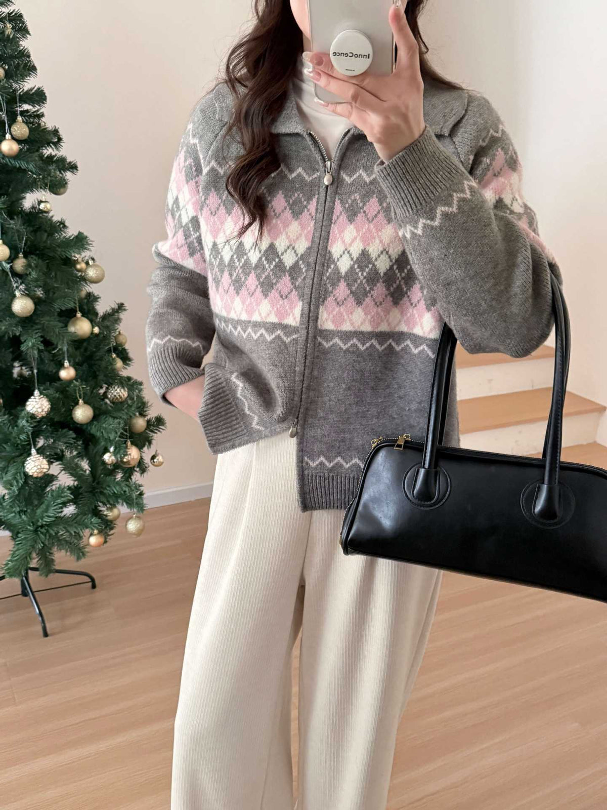 【outer】POLOネックニットカーデ　M29051