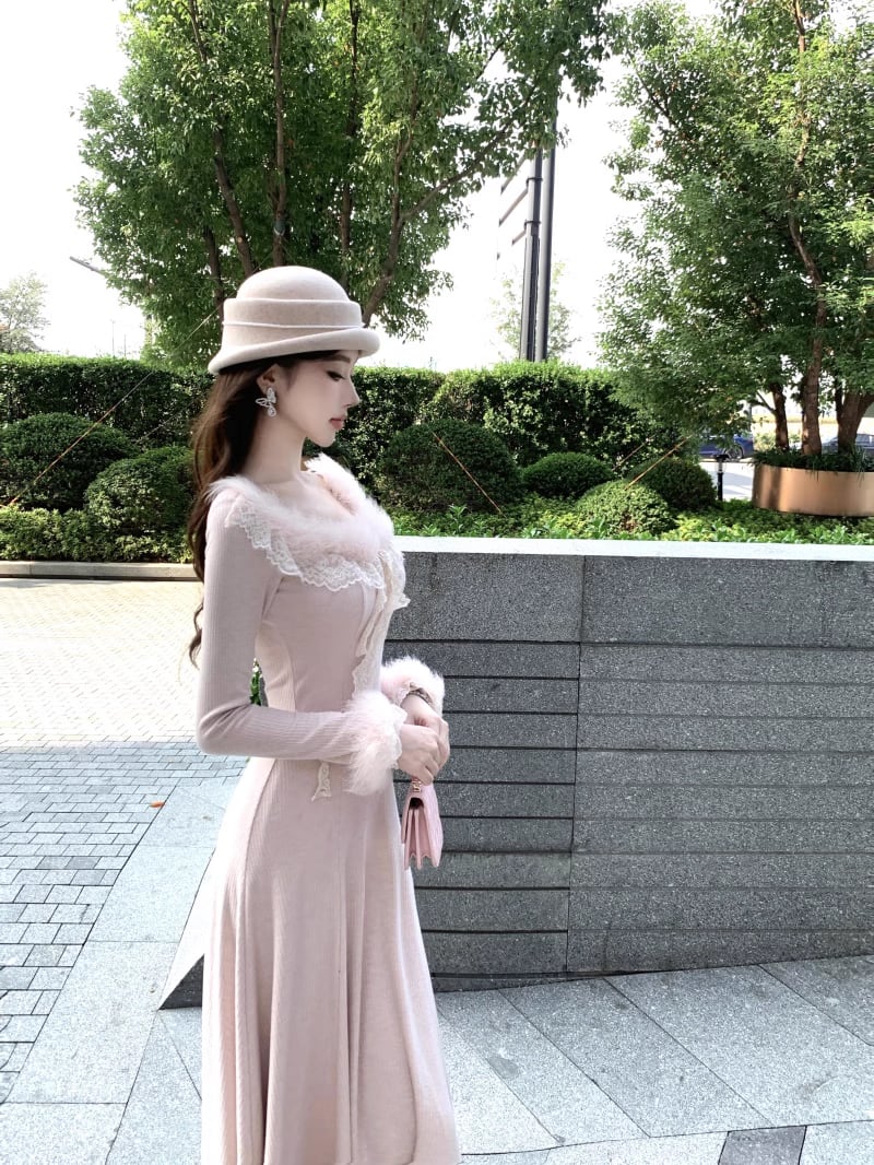 【dress】ファードッキングニットワンピース Q7589