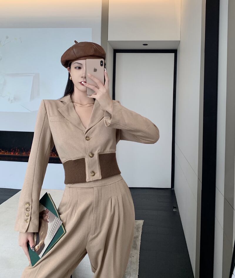 【set】絶対欲しい!気質満点レトロシンプル長袖アウター+ハイウエストパンツ２点セット G3989