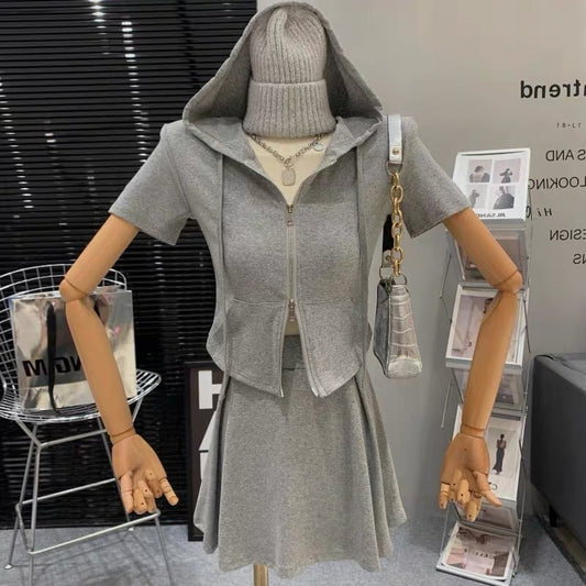 【set】フード付きパーカー+スカート2点セットF7376