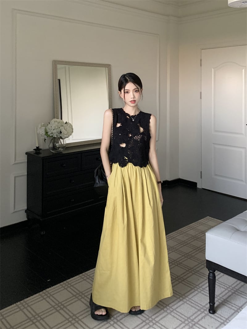 【set】カットワークベスト×ワイドパンツセット　M23915