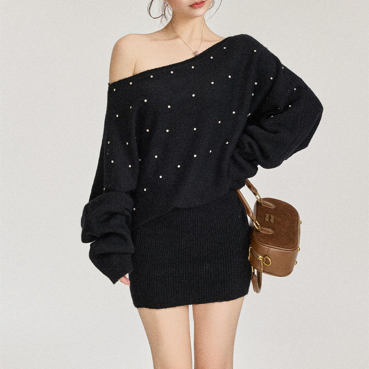【dress】ビジューニットミニワンピース　N3498