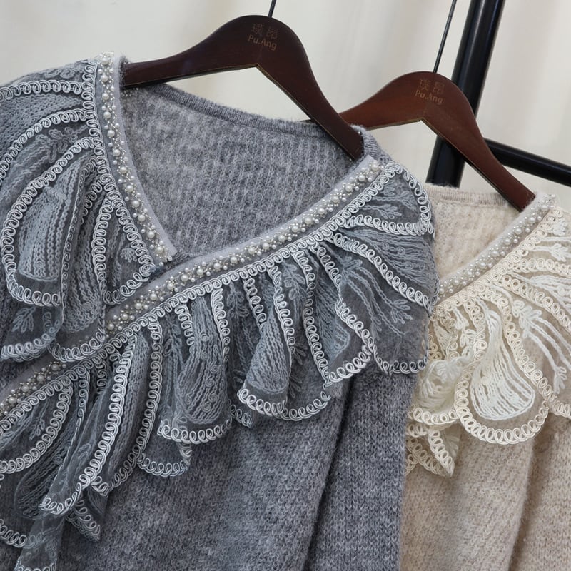 【tops】レース切り替えニットセーター　M26086