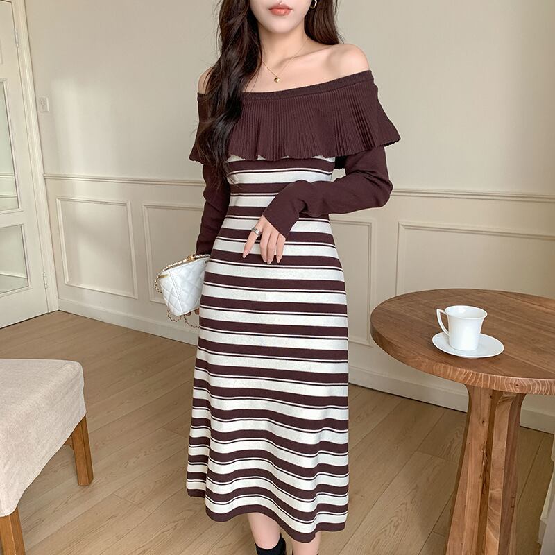 【dress】ボーダー柄ニットワンピース　M18815