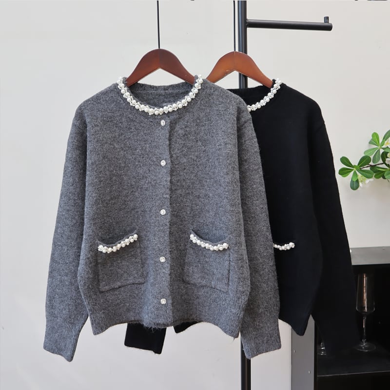 【outer】パール付きニットカーディガン Q7321